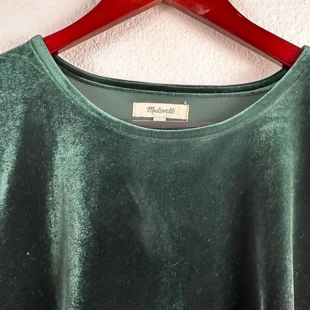 Madewell Women's M Dark Green Crushed Velvet Butterfly Sleeve Top Party Glam‎